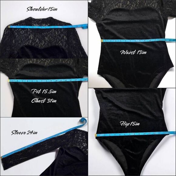 Lace Velvet Bodysuit(O008)-Size M for Women - Picture 9 of 10